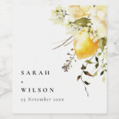 ボホレモンイエローウォーターフローラ結婚ズ ワインラベル (シングルラベル)