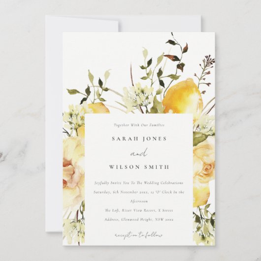 ボホレモンイエローウォーターフローラ結婚ズ 招待状 (正面)