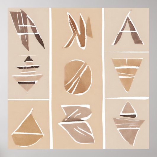 ボホロックアルファベットボタニカルアートスタイル モダン ポスター (正面)