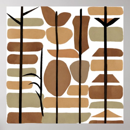 ボホロックポリゴンリーフボタニカルアートスタイル モダン ポスター (正面)