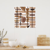 ボホロックポリゴンリーフボタニカルアートスタイル モダン ポスター (キッチン)