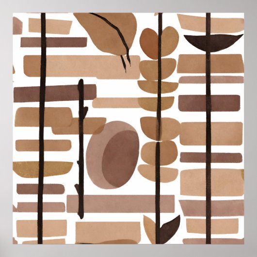 ボホロックポリゴンリーフボタニカルアートスタイル モダン ポスター (正面)