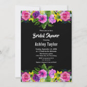 ボホロマンチックフラワーズブラックフローラブライダルシャワー 招待状 (正面)