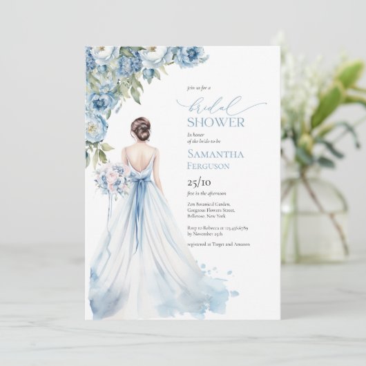 ボホロマンチック牡丹ほこりっぽい結婚ブルーのガウン 招待状 (スタンド正面)