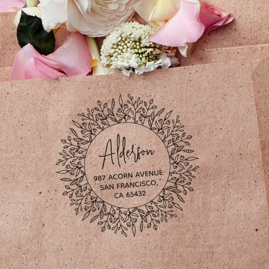 ボホローレ素朴ルリーフ円形差出人住所 ラバースタンプ