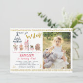 ボホワイルドアニマルズピンク金ゴールドガール誕生日写真 招待状 (スタンド正面)