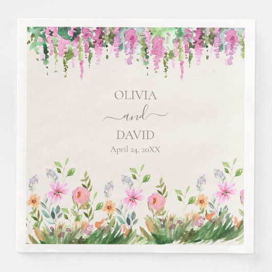 ボホワイルドフラワーとアカシア結婚のナプキン (正面)