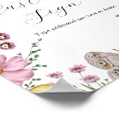 ボホワイルドフラワーと蝶カスタム文字標識 ポスター (角)