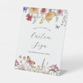 ボホワイルドフラワーと蝶カスタム文字標識 台座サイン (正面)