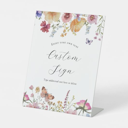 ボホワイルドフラワーと蝶カスタム文字標識 台座サイン (正面)