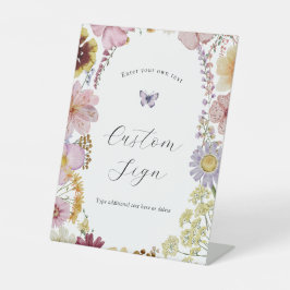 ボホワイルドフラワーと蝶カスタム文字標識 台座サイン