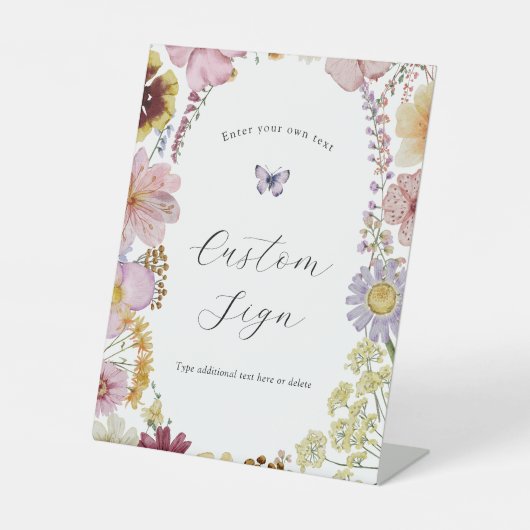 ボホワイルドフラワーと蝶カスタム文字標識 台座サイン (正面)