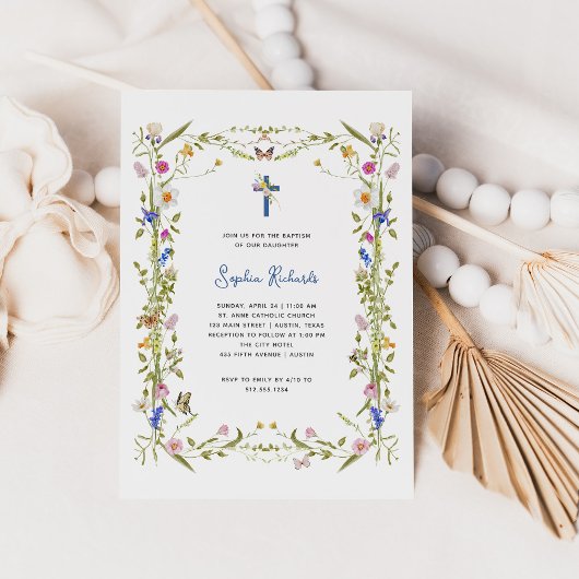 ボホワイルドフラワーと蝶 | バプテスマ 招待状