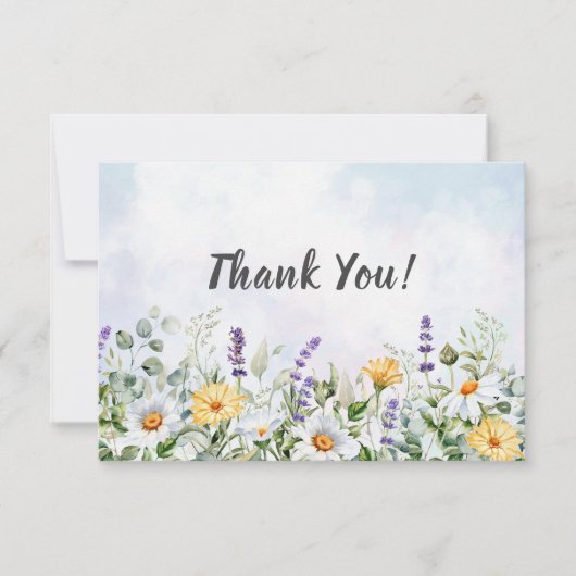 ボホワイルドフラワーの水の色をパーソナライズ結婚する サンキューカード (正面)