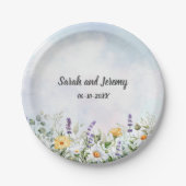 ボホワイルドフラワーの水の色をパーソナライズ結婚する ペーパープレート (正面)