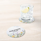 ボホワイルドフラワーの水の色をパーソナライズ結婚する ラウンドペーパーコースター (インサイチュ)
