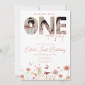 ボホワイルドフラワーは彼女は1日の誕生日のダーフル 招待状 (正面)