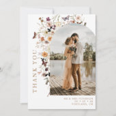 ボホワイルドフラワーアーチフォト秋の結婚式 サンキューカード (正面)