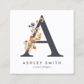 ボホワイルドフラワーイニシャルA QRコード スクエア名刺 (正面)