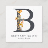 ボホワイルドフラワーイニシャルB QRコード スクエア名刺 (正面)