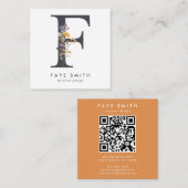 ボホワイルドフラワーイニシャルF QRコード スクエア名刺 (正面/裏面)