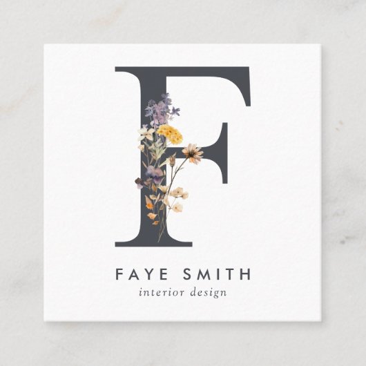 ボホワイルドフラワーイニシャルF QRコード スクエア名刺 (正面)