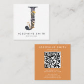 ボホワイルドフラワーイニシャルJ QRコード スクエア名刺 (正面/裏面)