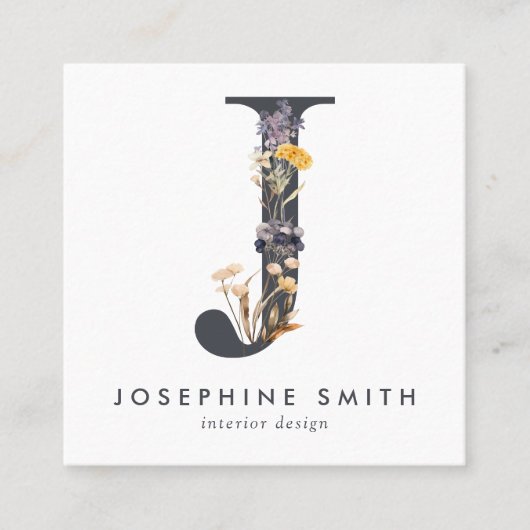 ボホワイルドフラワーイニシャルJ QRコード スクエア名刺 (正面)