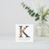 ボホワイルドフラワーイニシャルK QRコード スクエア名刺 (スタンド正面)