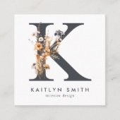 ボホワイルドフラワーイニシャルK QRコード スクエア名刺 (正面)