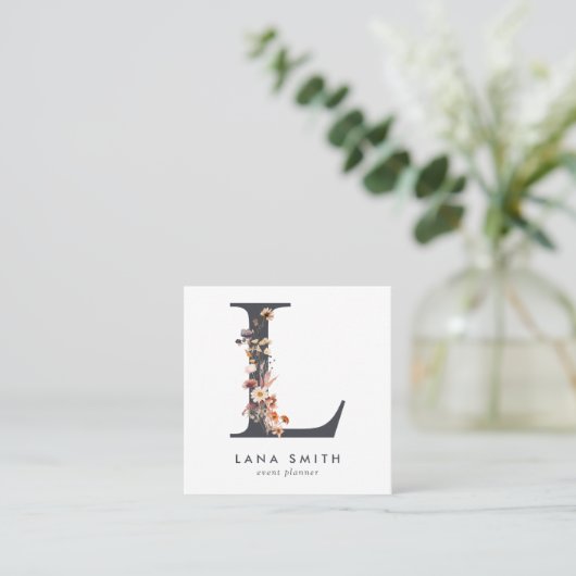 ボホワイルドフラワーイニシャルL QRコード スクエア名刺 (スタンド正面)