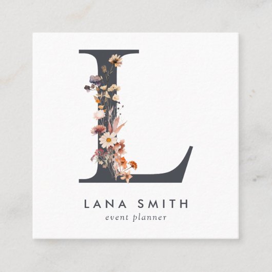 ボホワイルドフラワーイニシャルL QRコード スクエア名刺 (正面)