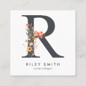 ボホワイルドフラワーイニシャルR QRコード スクエア名刺 (正面)