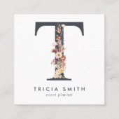 ボホワイルドフラワーイニシャルT QRコード スクエア名刺 (正面)