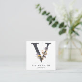 ボホワイルドフラワーイニシャルV QRコード スクエア名刺 (スタンド正面)