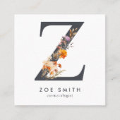 ボホワイルドフラワーイニシャルZ QRコード スクエア名刺 (正面)