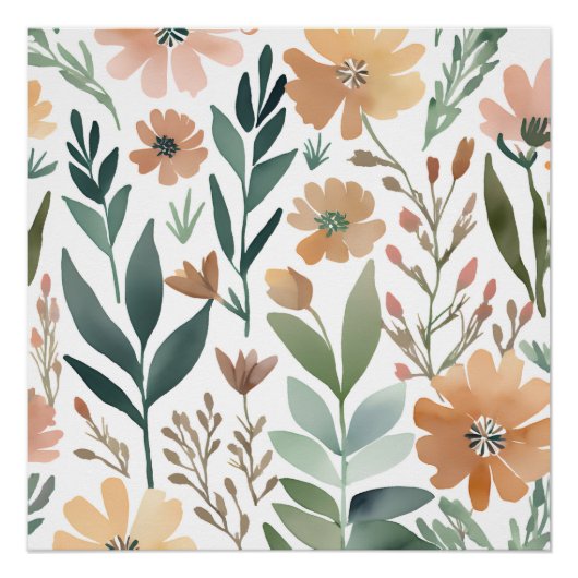 ボホワイルドフラワーウォータカラーフローラパステル ポスター (正面)