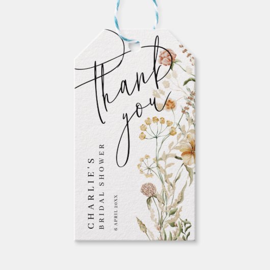 ボホワイルドフラワーウォータカラーミニマルブライダルシャワー ギフトタグ (正面)