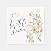 ボホワイルドフラワーウォータカラーミニマルブライダルシャワー スタンダードカクテルナプキン (正面)