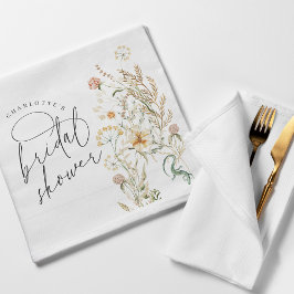 ボホワイルドフラワーウォータカラーミニマルブライダルシャワー スタンダードカクテルナプキン