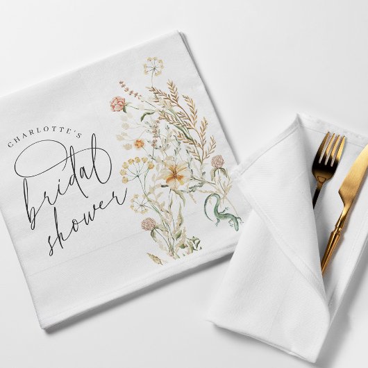 ボホワイルドフラワーウォータカラーミニマルブライダルシャワー スタンダードカクテルナプキン