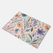 ボホワイルドフラワーウォーターカラーパステルフローラ入力 ドアマット (アングル)