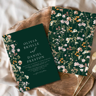 ボホワイルドフラワーエメラルドグリーン庭園の結婚式 招待状