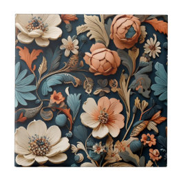 ボホワイルドフラワーエレガントシームレスパターン タイル