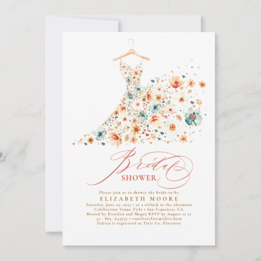 ボホワイルドフラワーエレガントズフローラ秋ブライダルシャワー 招待状 (正面)