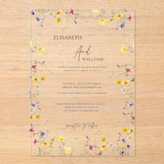 ボホワイルドフラワーエレガントズ結婚式招待状 アクリル招待状 (正面)