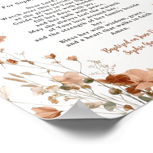 ボホワイルドフラワーエレガントダスティバラバプテスマ祈りの言葉 ポスター (角)