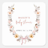 ボホワイルドフラワーエレガントリースベビースワーシャワー スクエアシール (正面)