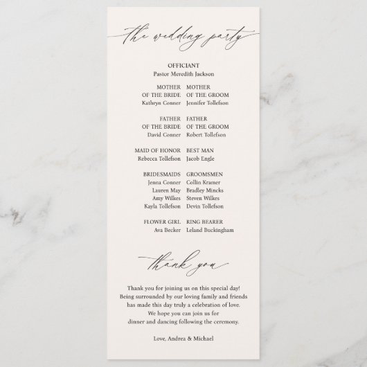 ボホワイルドフラワーエレガント秋の結婚式 プログラム (裏面)