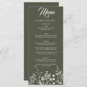 ボホワイルドフラワーオリーブグリーン結婚式招待状 メニュー (正面/裏面)